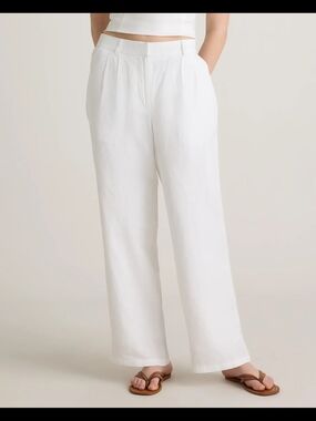 Quince 100% European Linen Wide Leg Pants White Coastal Quiet Luxury- 2